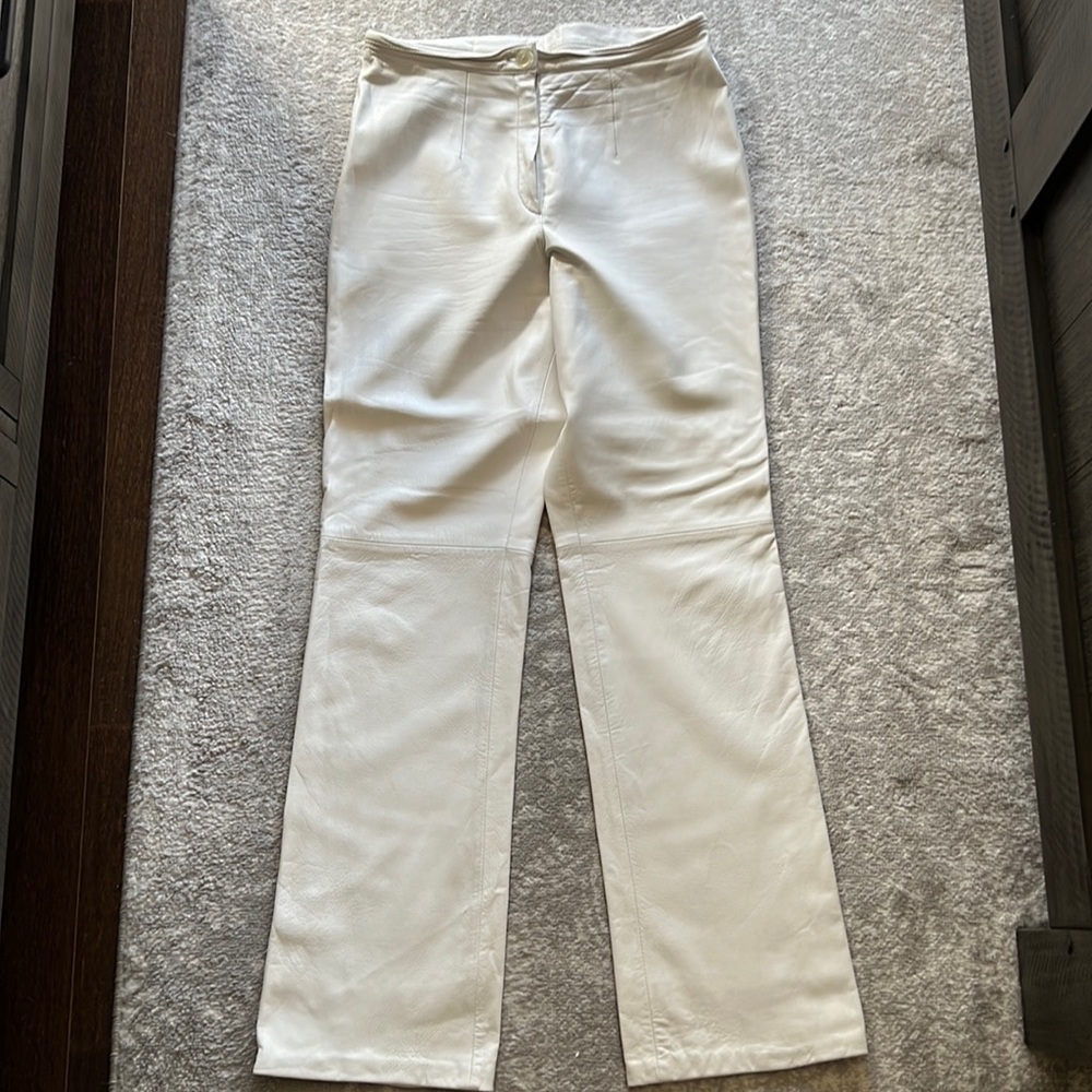 Women's Straight Leg Leather Pants in Cream